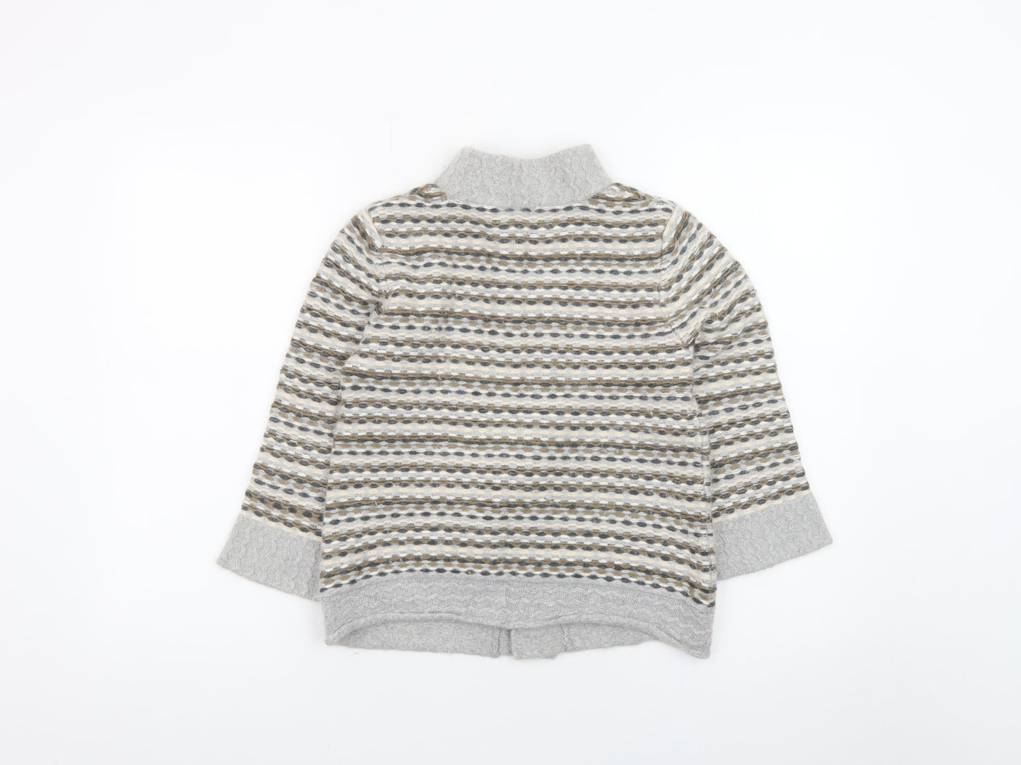 Principles Women Grey Striped High Neck Cardigan Size 10