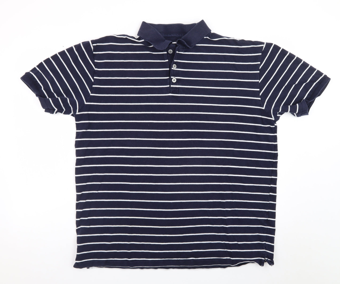 Marks and Spencer Men’s Blue Striped Cotton Stretch Polo Shirt XL