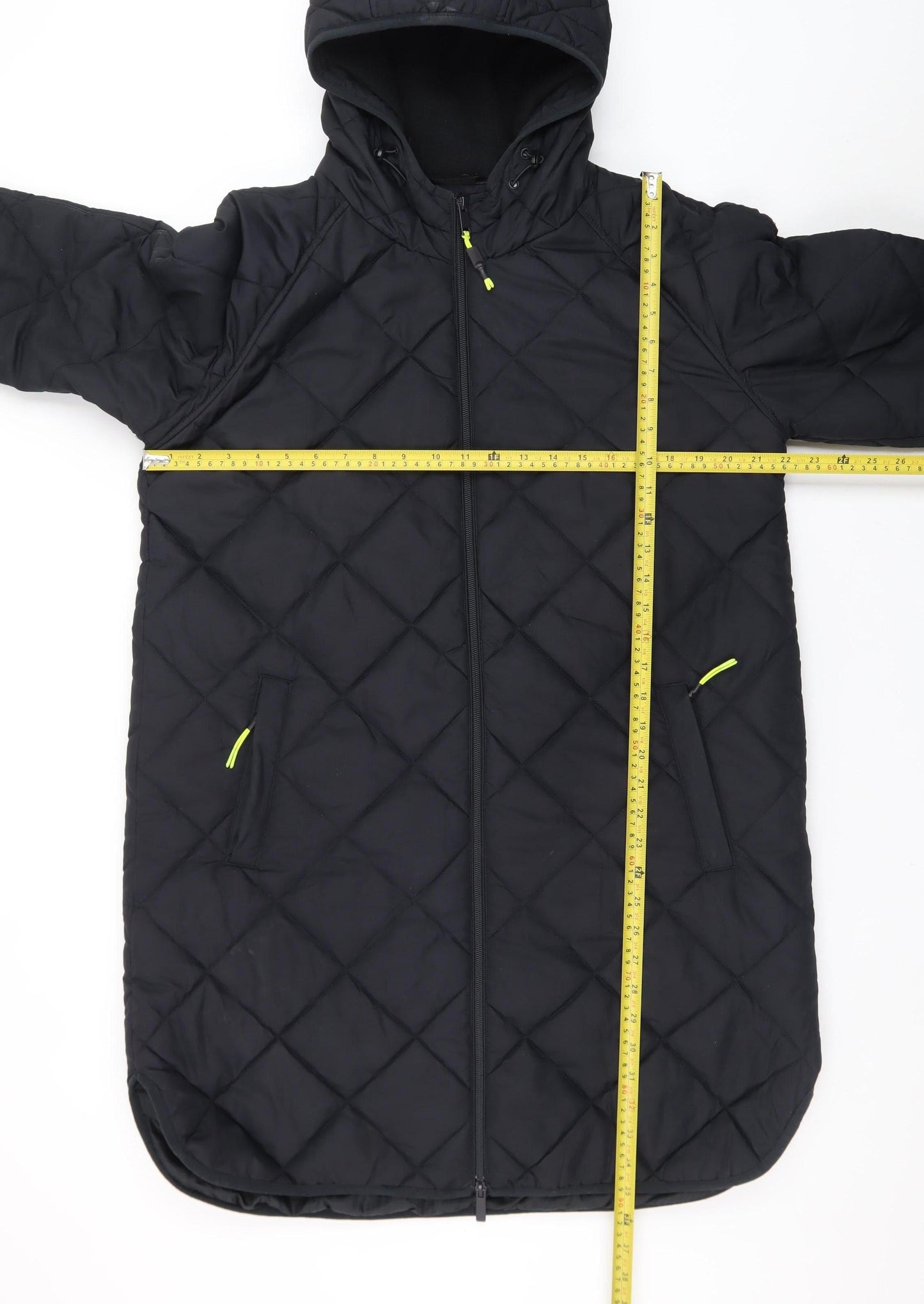 Dunnes Men’s Black Quilted Hooded Long Coat Size M Winter