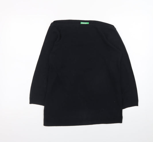 United Colors of Benetton Women’s Black Cotton Boat Neck Jumper L