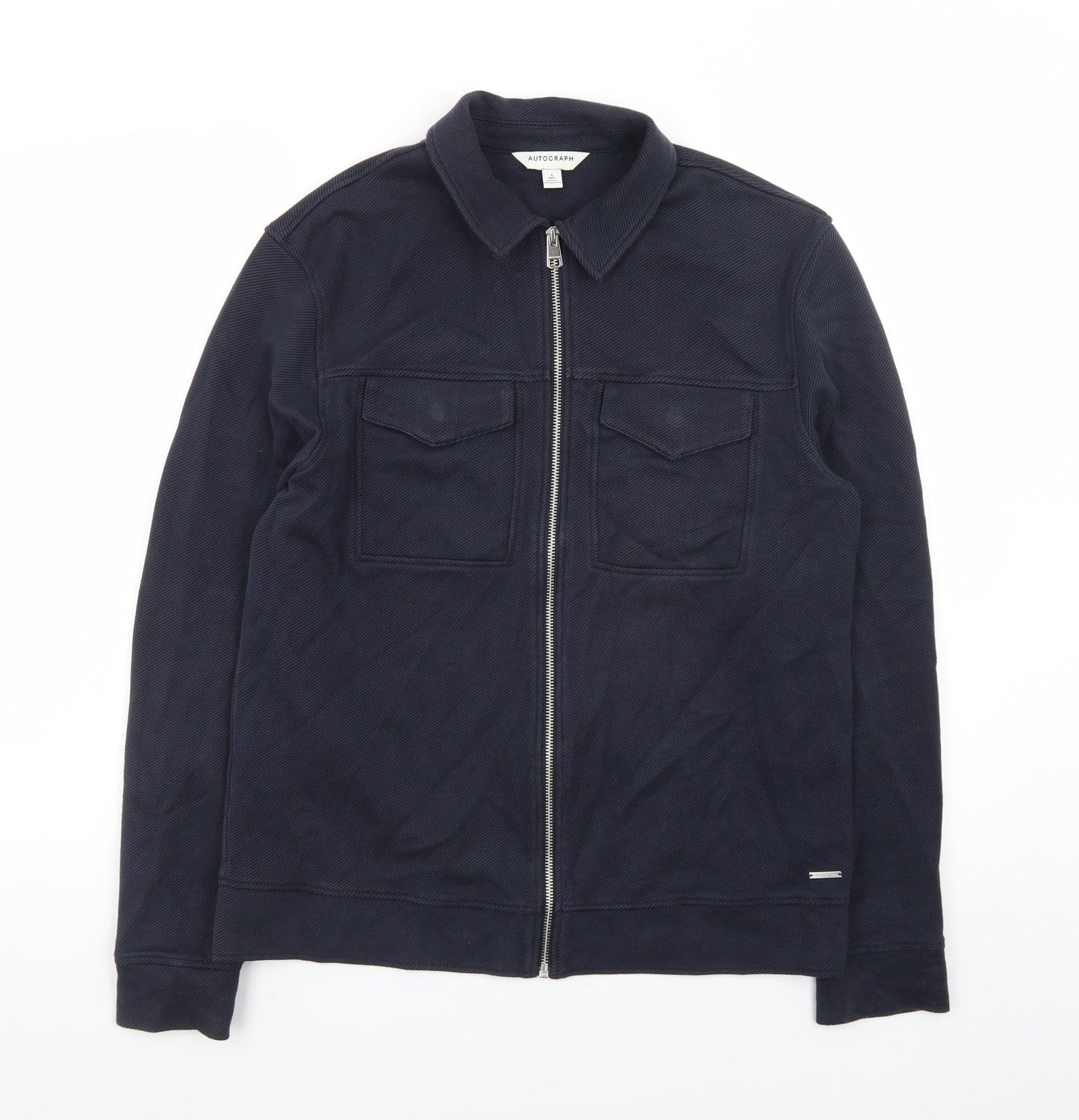 Marks and Spencer Autograph Men's Blue Full Zip Cotton Jumper S