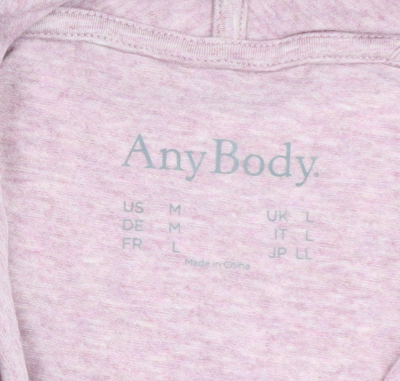 AnyBody Women Pink Long Sleeve Pullover Hoodie L Lightweight Cotton Blend