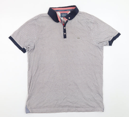 Bewley & Ritch Men's Blue Geometric Polo Shirt Size 2XL Cotton