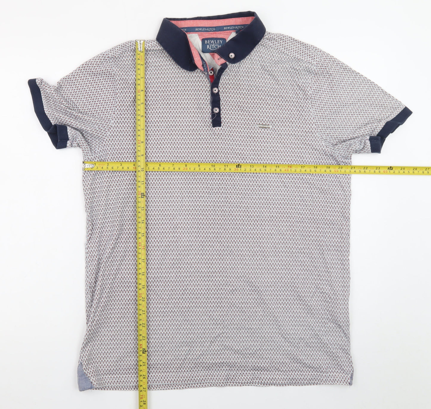 Bewley & Ritch Men's Blue Geometric Polo Shirt Size 2XL Cotton