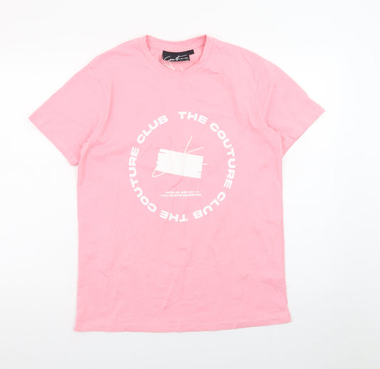 The Couture Club Women's Pink Cotton Blend Logo T-Shirt Size 10