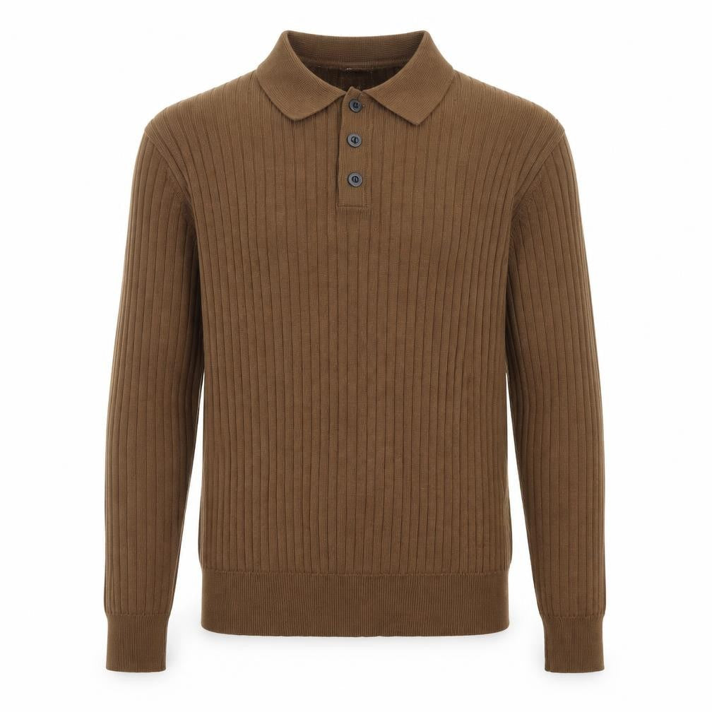 Fashion Men Brown Collared Henley Jumper Size M