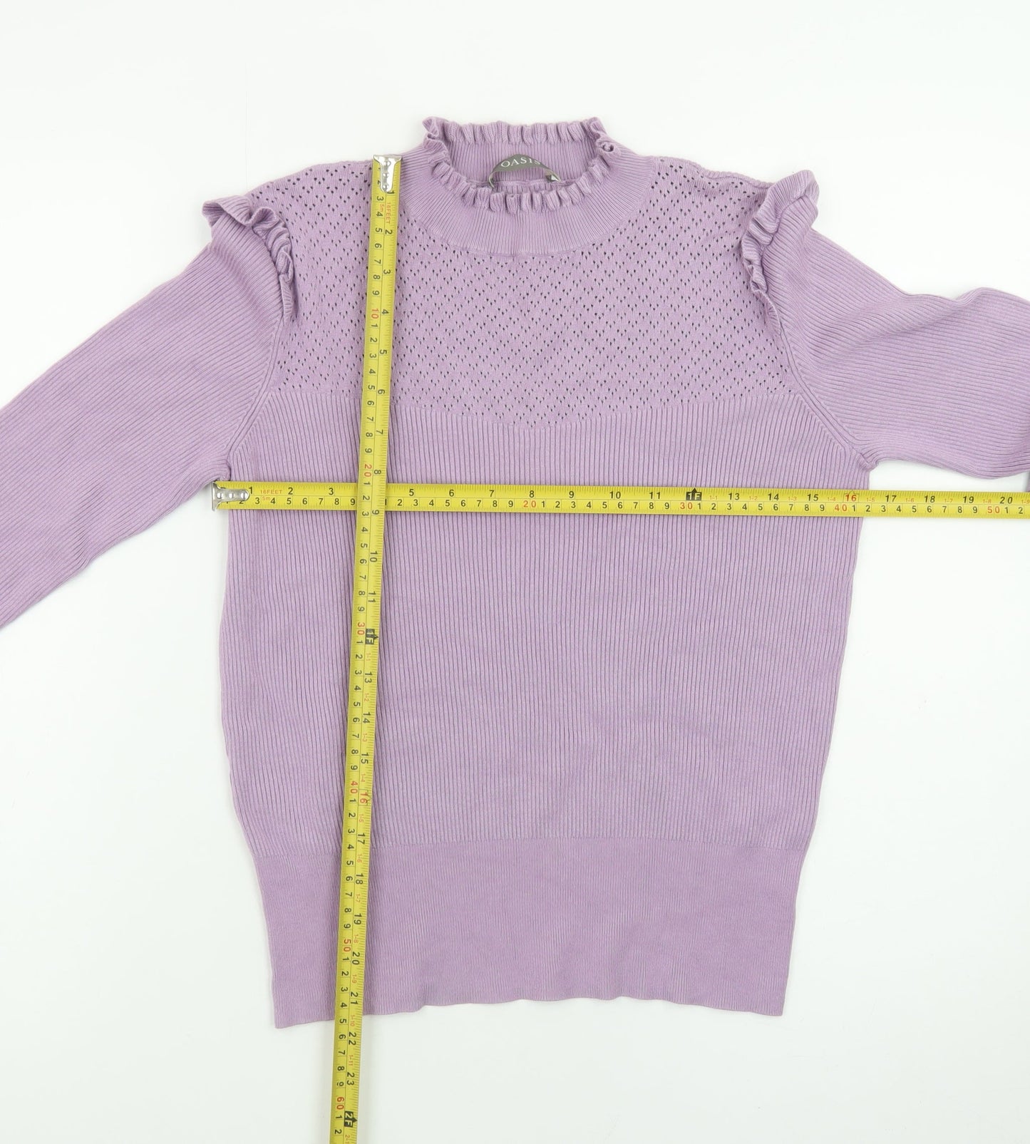 Oasis Women’s Purple Mock Neck Ruffle Knit Jumper Size 12