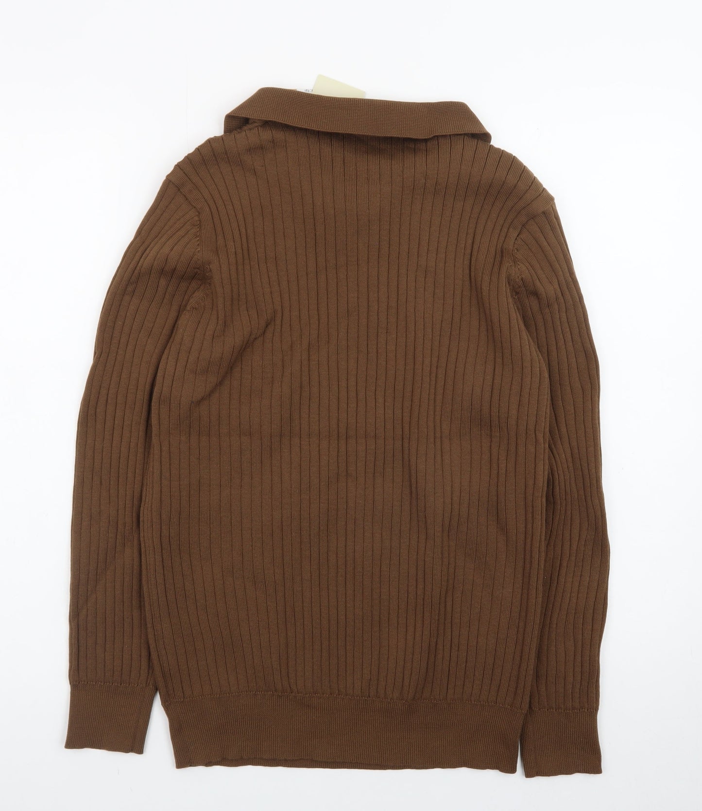 FASHION Men’s Brown Collared Henley Knit Jumper L