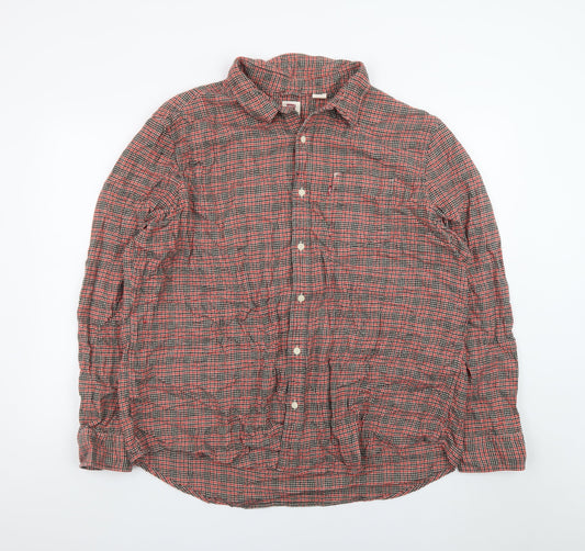 Levi's Men Red Check Flannel Button-Up Shirt 2XL Classic Fit