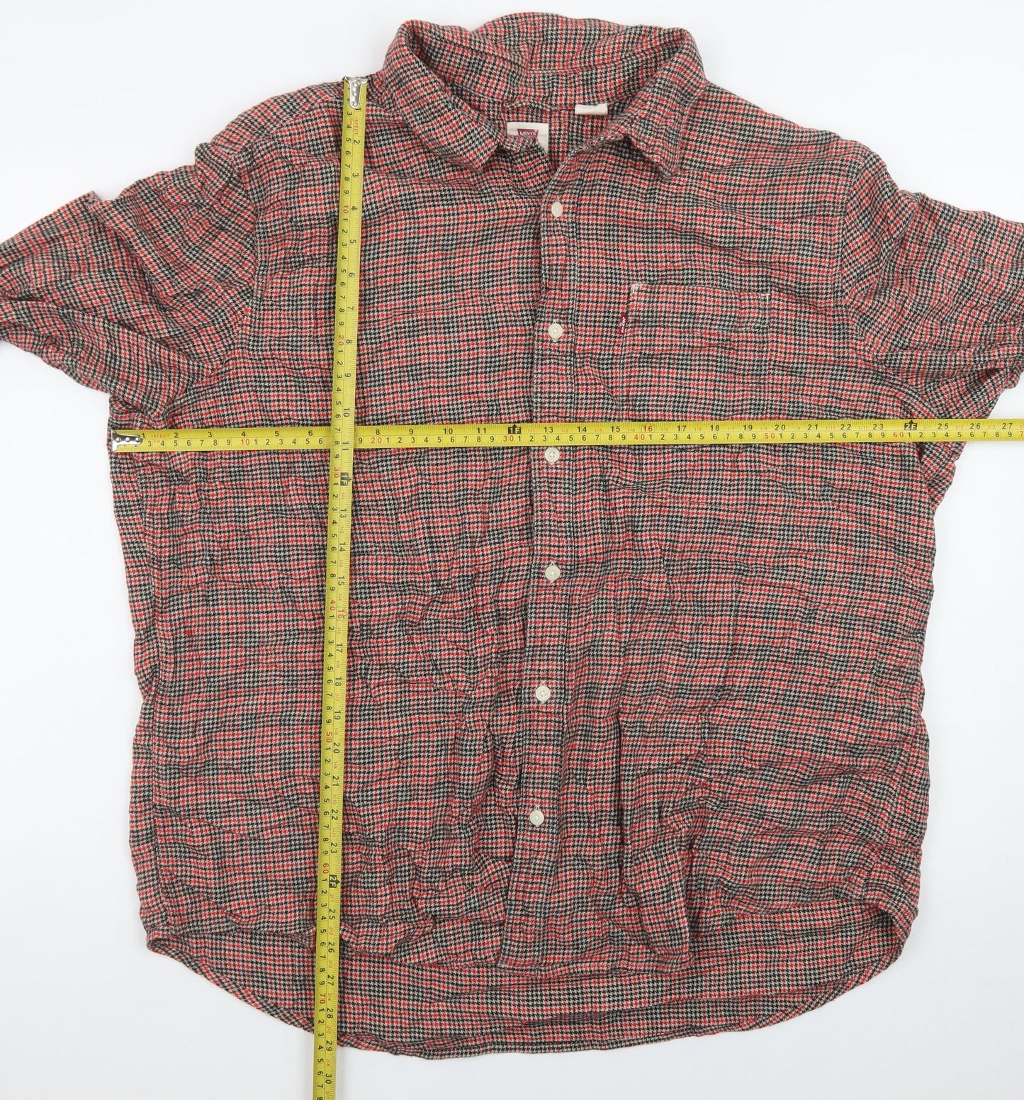 Levi's Men Red Check Flannel Button-Up Shirt 2XL Classic Fit