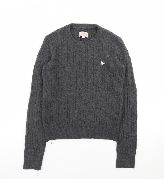 Jack Wills Women's Grey Cable-Knit Wool Jumper UK 8