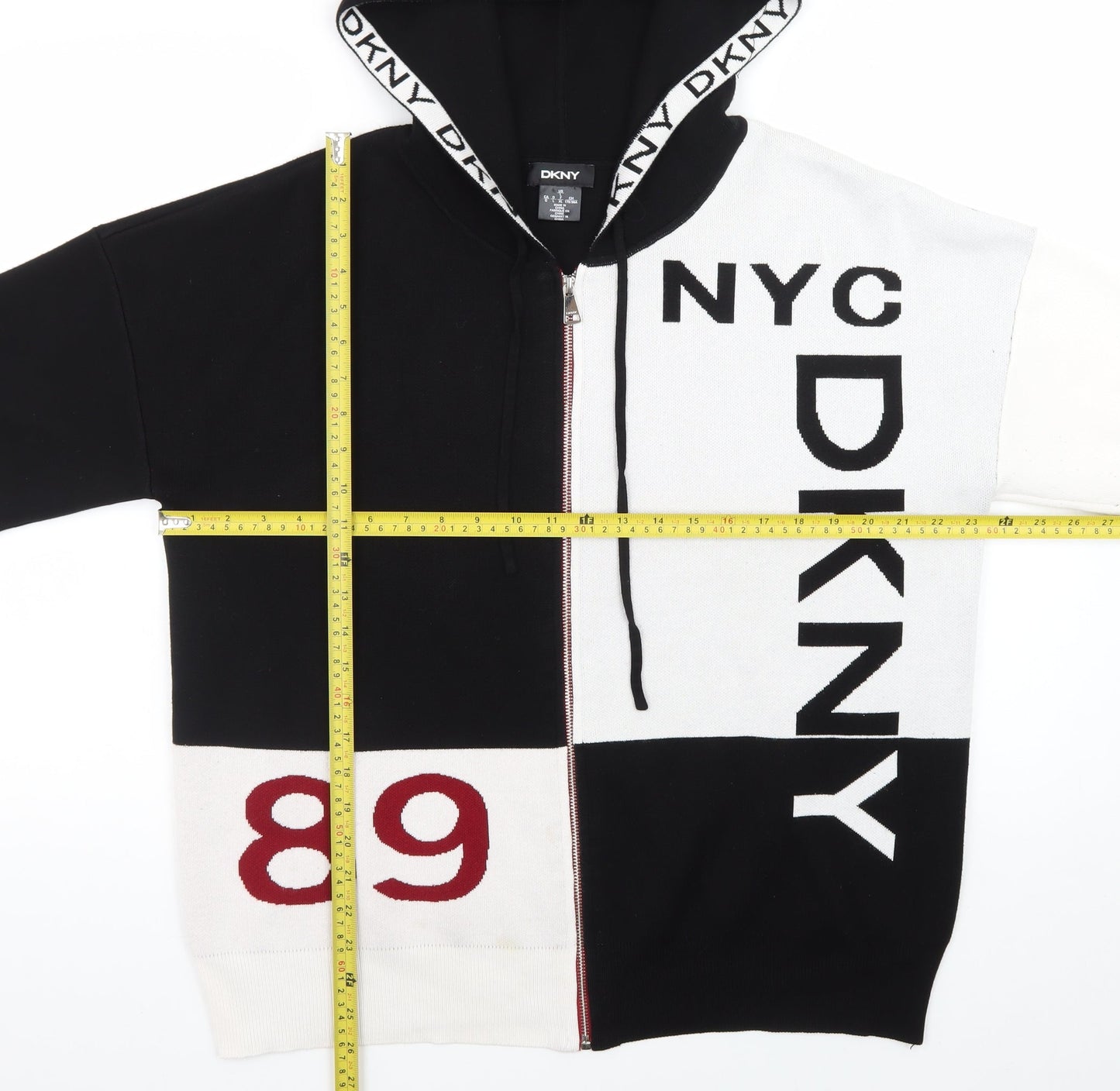 DKNY Men's Black & White Full Zip Hoodie XL Logo Graphic 89 Design