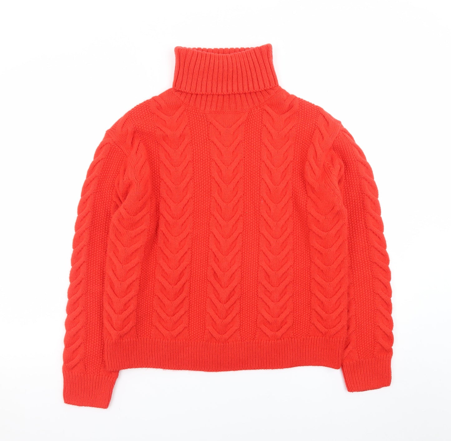 Marks and Spencer Women's Red Cable-Knit Roll Neck Jumper Size S