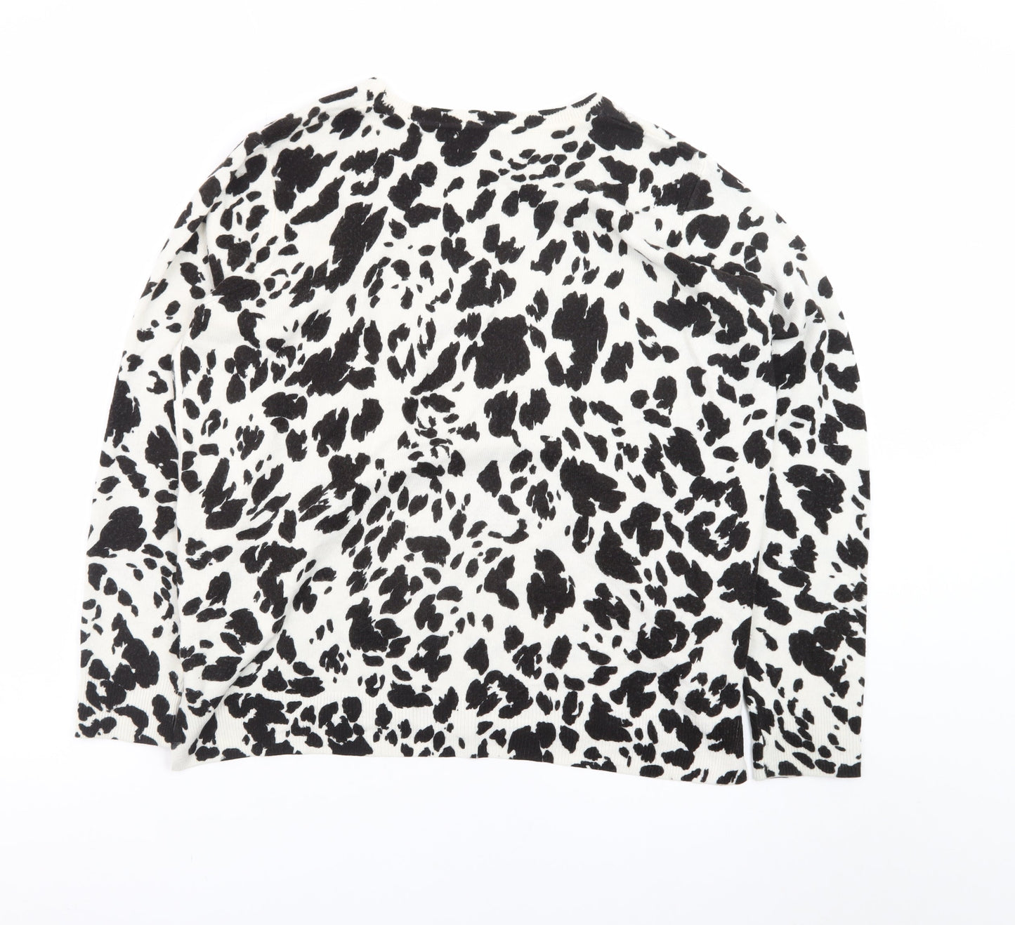 Marks and Spencer Women's Black Animal Print Crew Neck Jumper Size 14