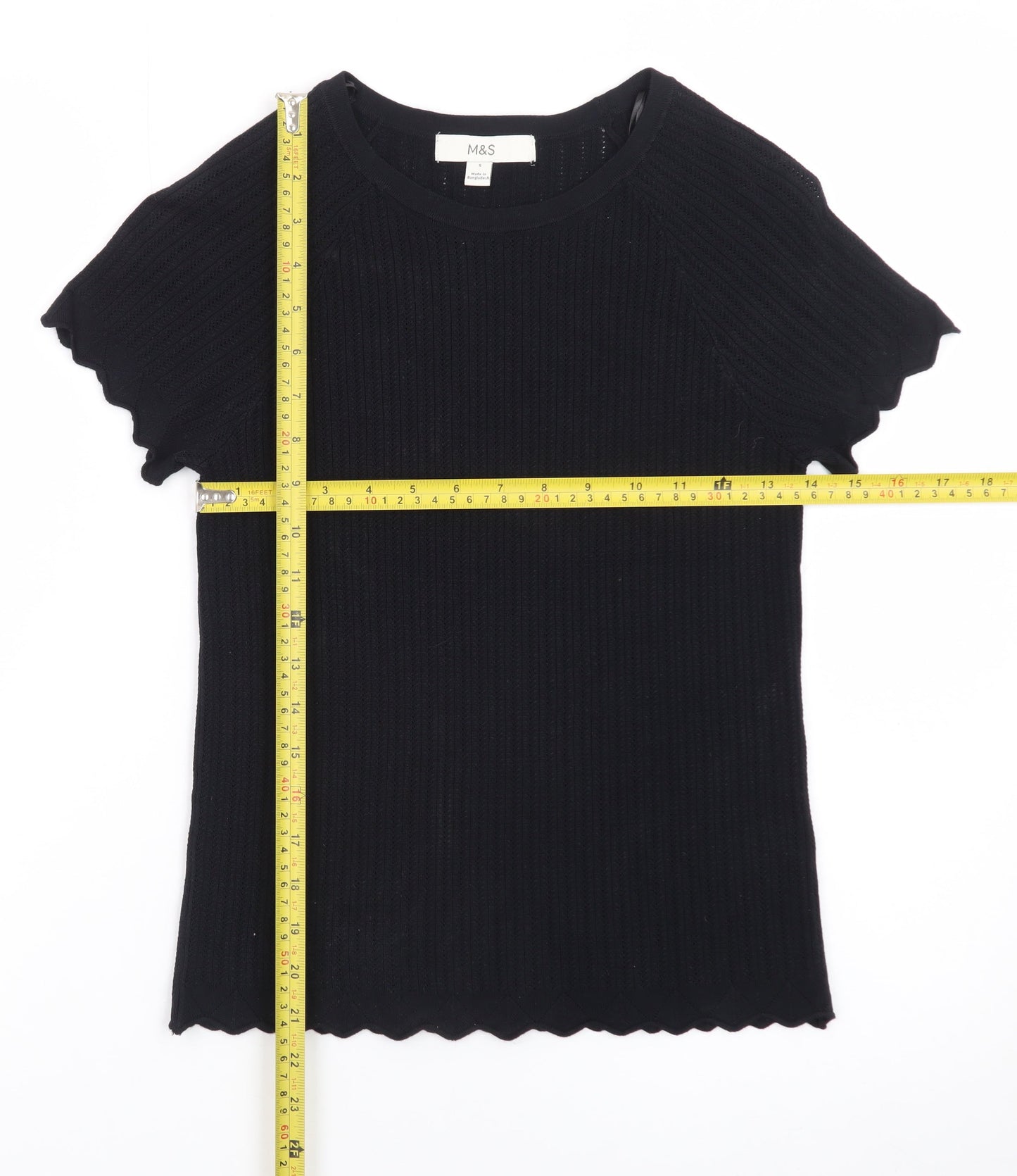 Marks and Spencer Women’s Black Short Sleeve Ribbed Knit T-Shirt Size S