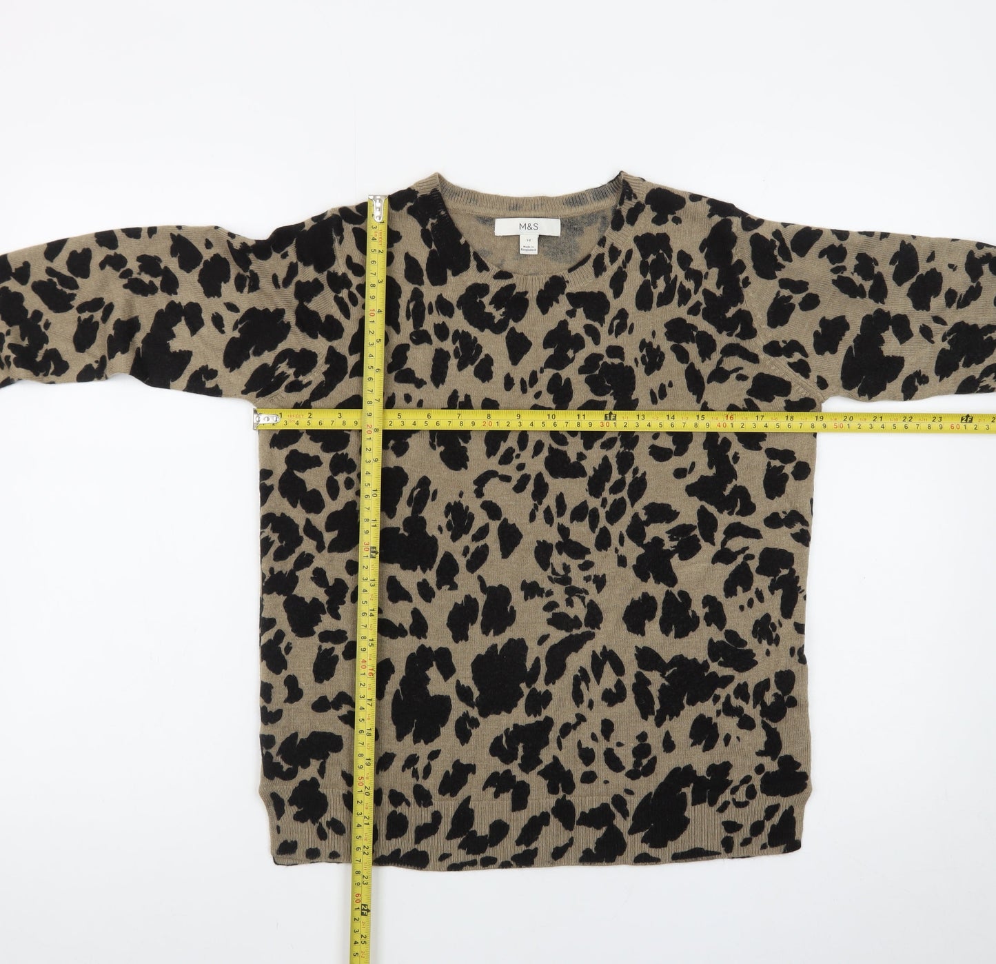 Marks and Spencer Women's Brown Leopard Print Cotton Jumper Size 10