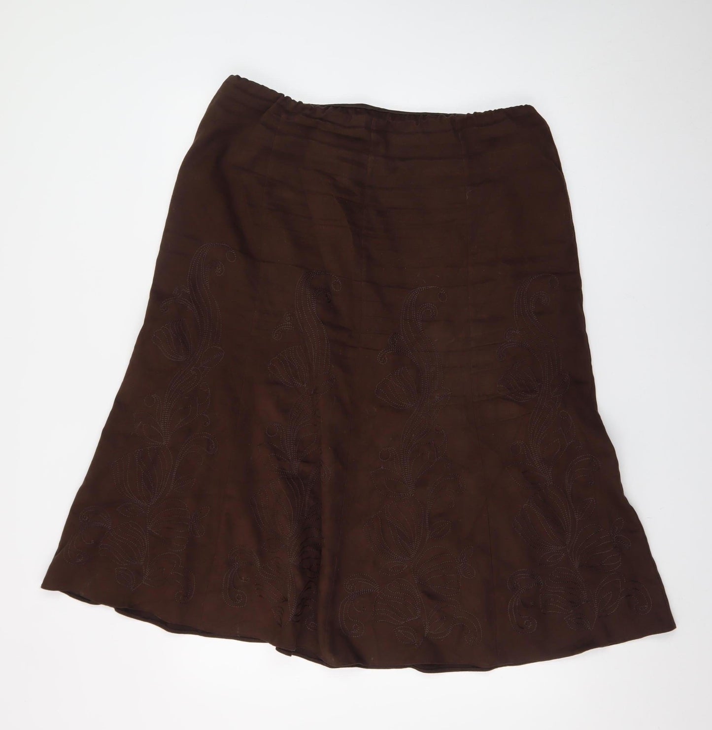 Marks and Spencer Women Brown A-Line Embroidered Skirt UK 16