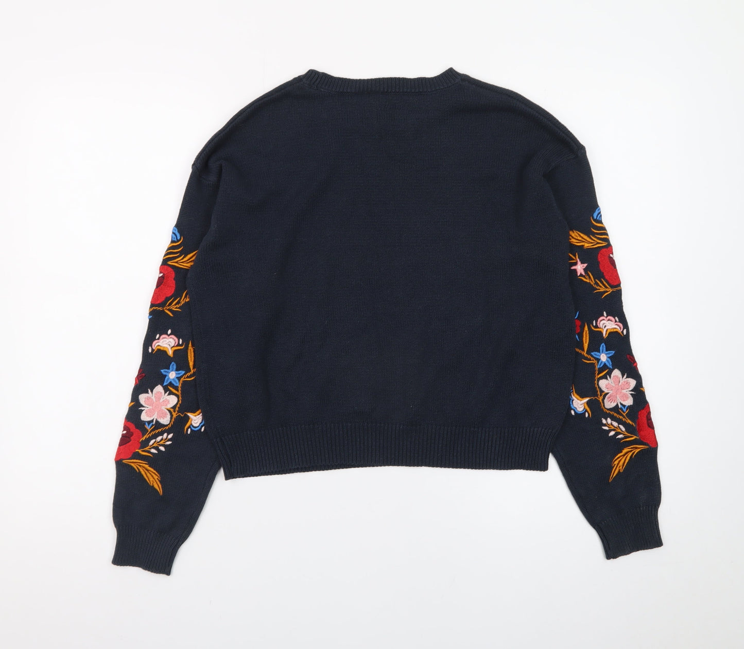 H&M Divided Women's Black Floral Embroidered Cotton Jumper Size 8