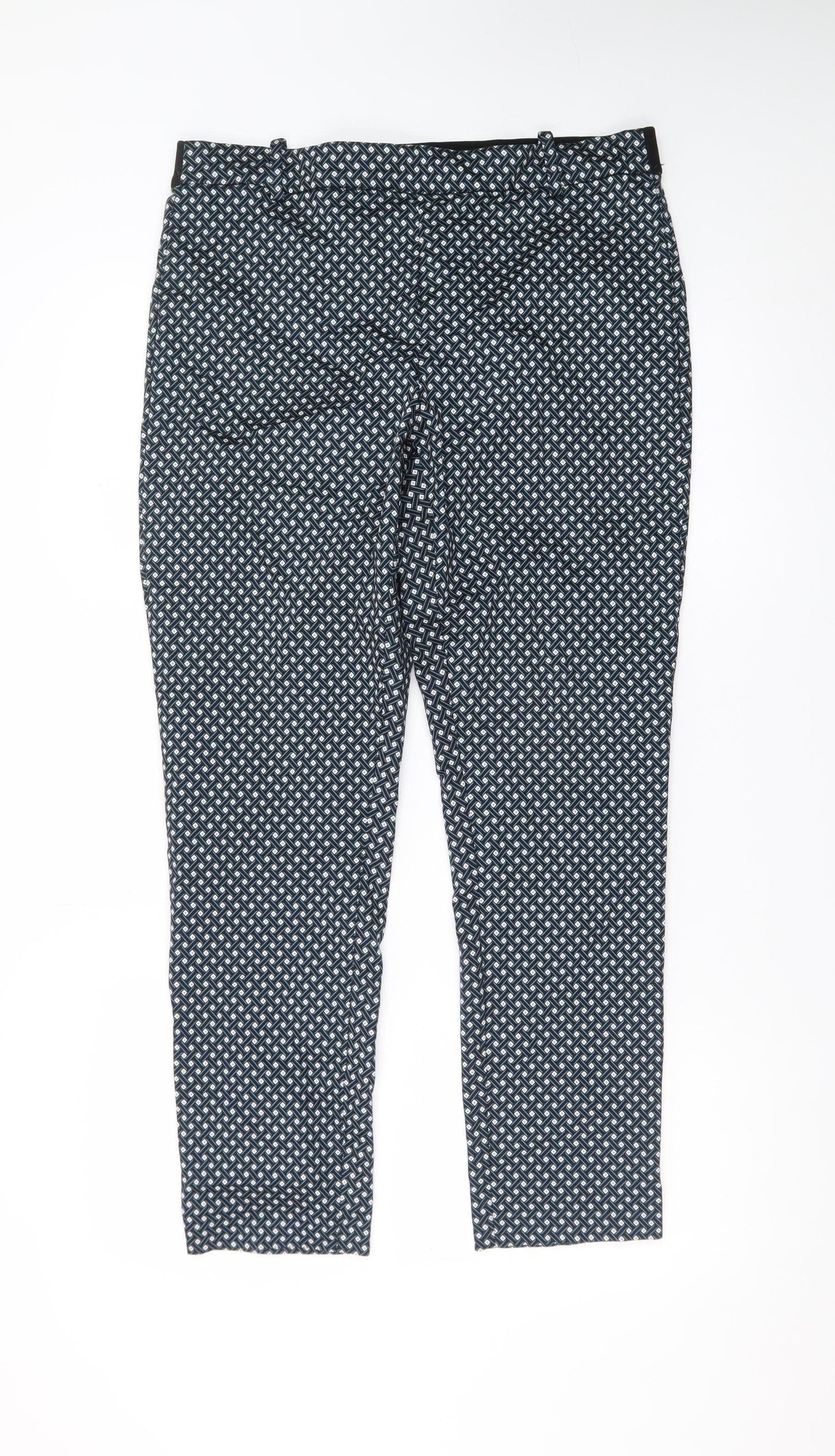 H&M Women’s Blue Geometric Slim Ankle Trousers Size 16