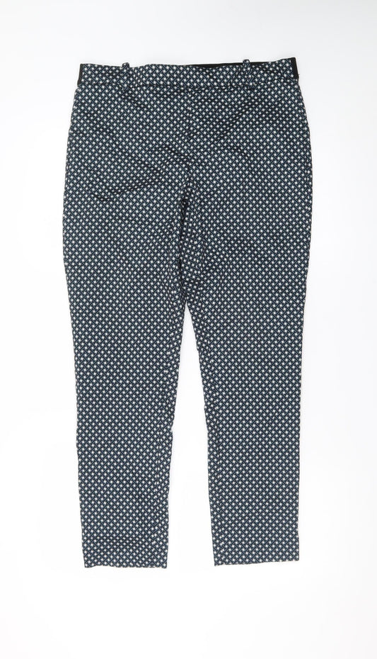 H&M Women’s Blue Geometric Slim Ankle Trousers Size 16