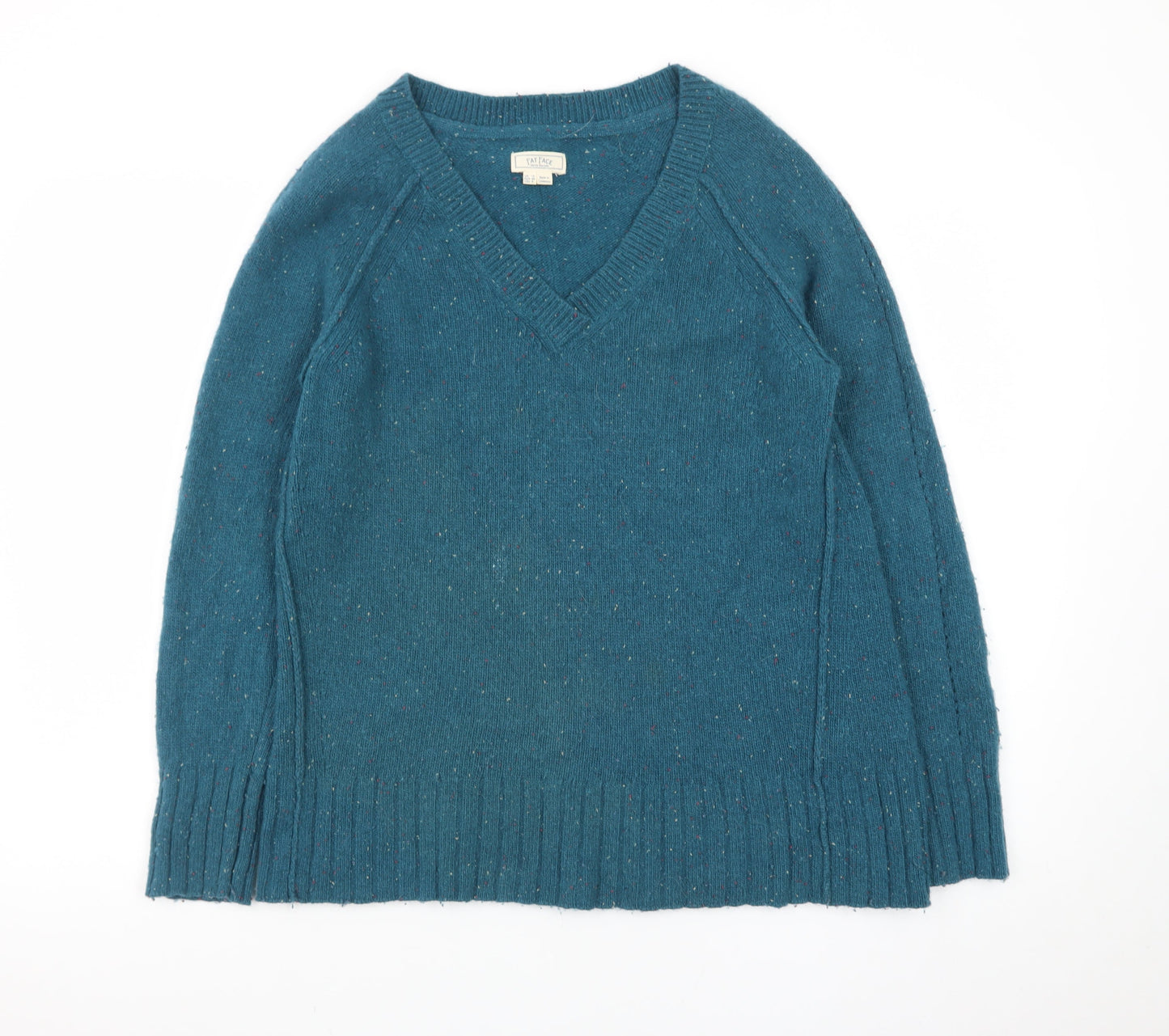 Fat Face Womens Blue V-Neck Lambswool Knit Jumper Size 12
