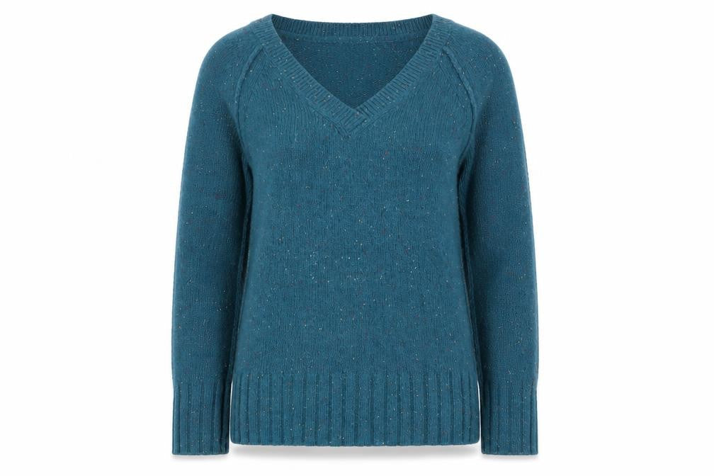 FatFace Womens Blue V-Neck Lambswool Knit Jumper Size 12