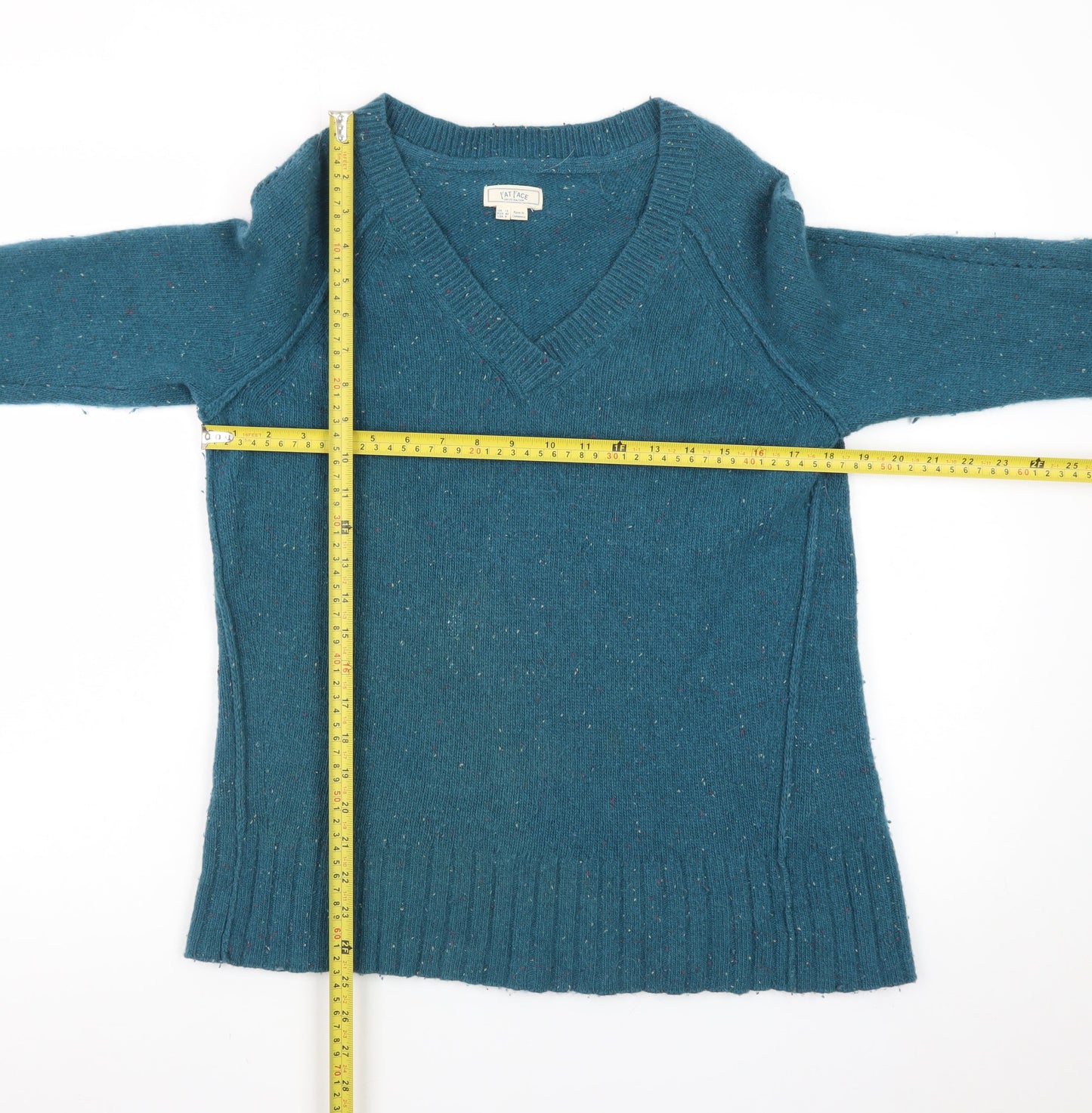 Fat Face Womens Blue V-Neck Lambswool Knit Jumper Size 12