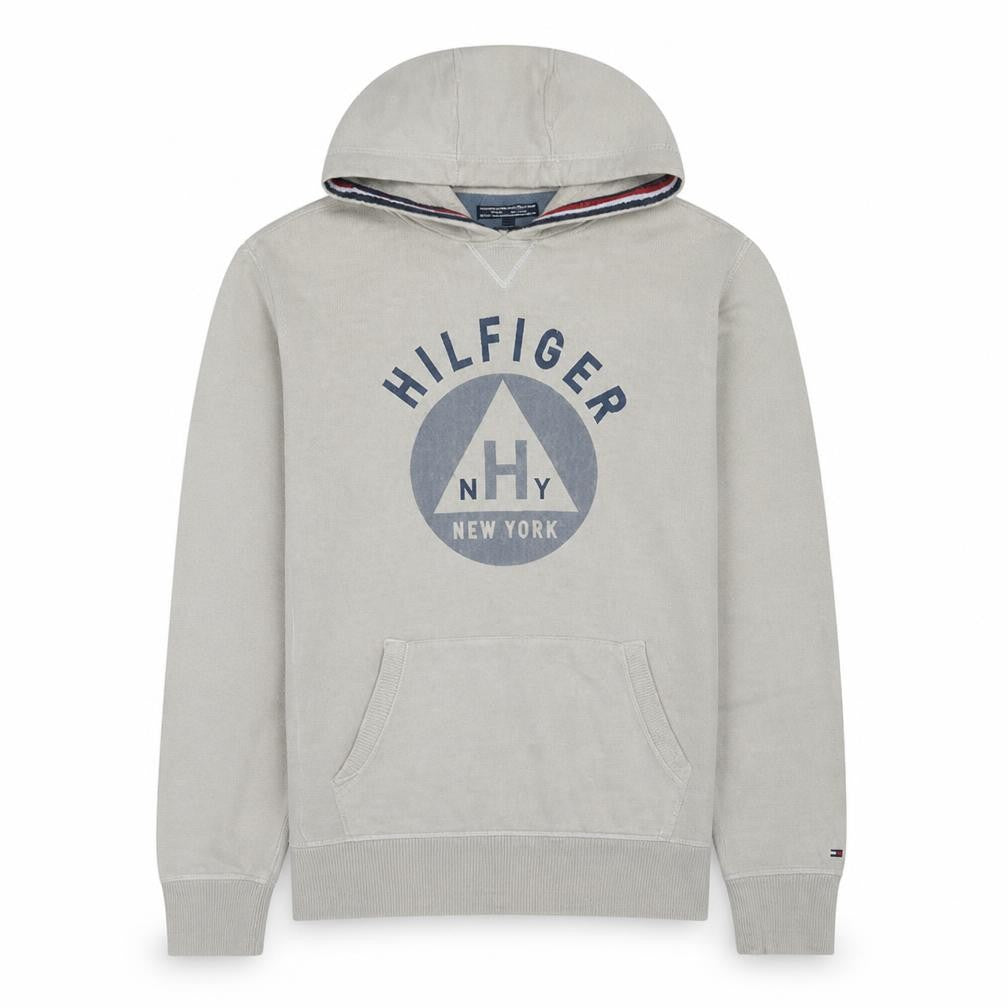 Tommy Hilfiger Mens Beige Pullover Hoodie L Vintage Fit Logo Fleece