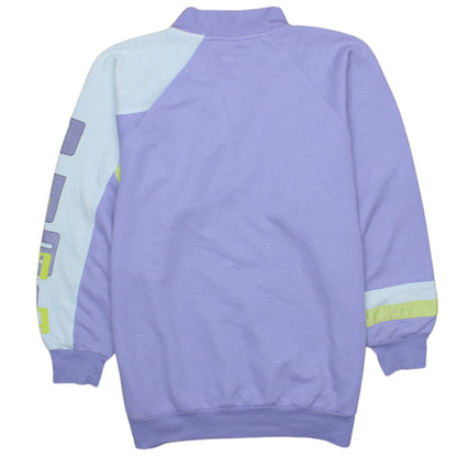 Brand and care label for Puma Women's Lilac 1/2 Zip Pullover Sweatshirt, size S