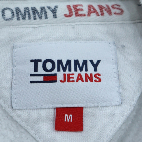 Tommy Jeans Men's White Pullover Hoodie M Logo Fleece Sweatshirt