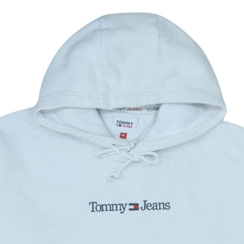 Tommy Jeans Men's White Pullover Hoodie M Logo Fleece Sweatshirt