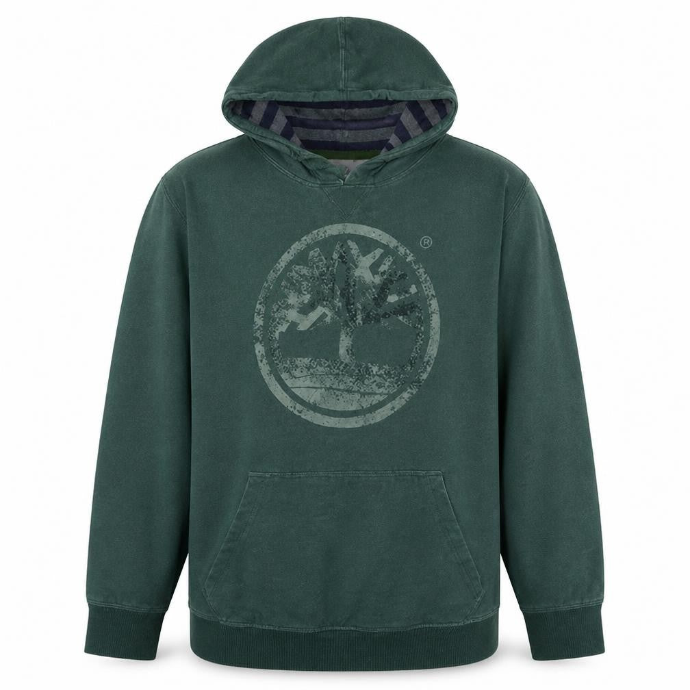 Timberland Men's Green XL Pullover Hoodie with Logo Print