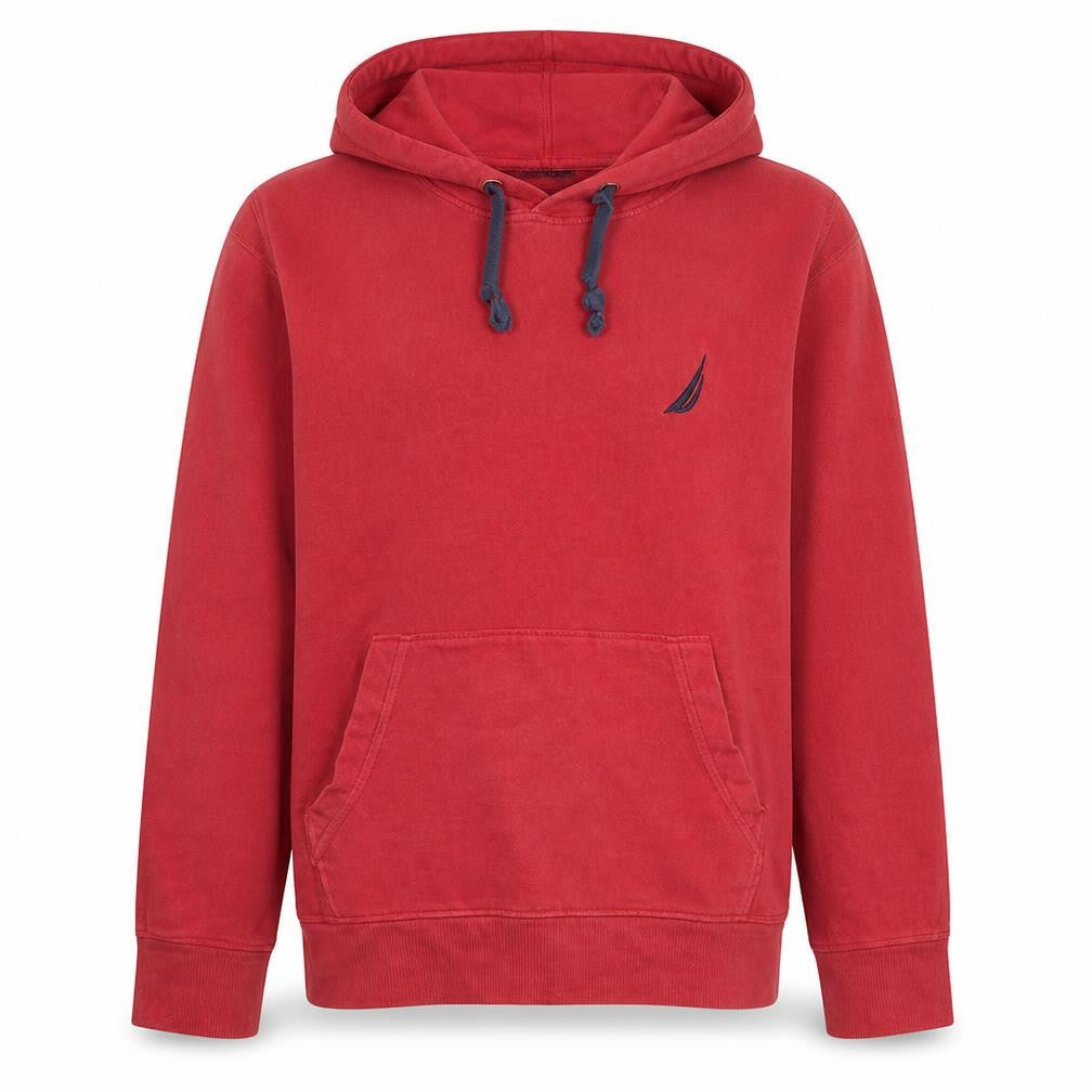 Nautica Men Red Pullover Hoodie XL Fleece Cotton Blend