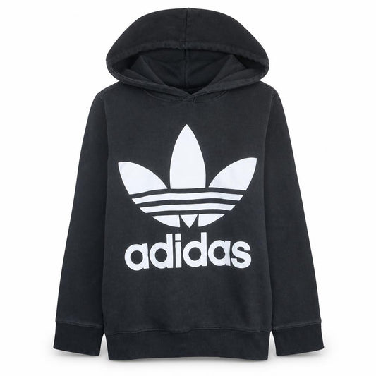 Adidas Womens Black Trefoil Pullover Hoodie Size 14 Cotton Blend