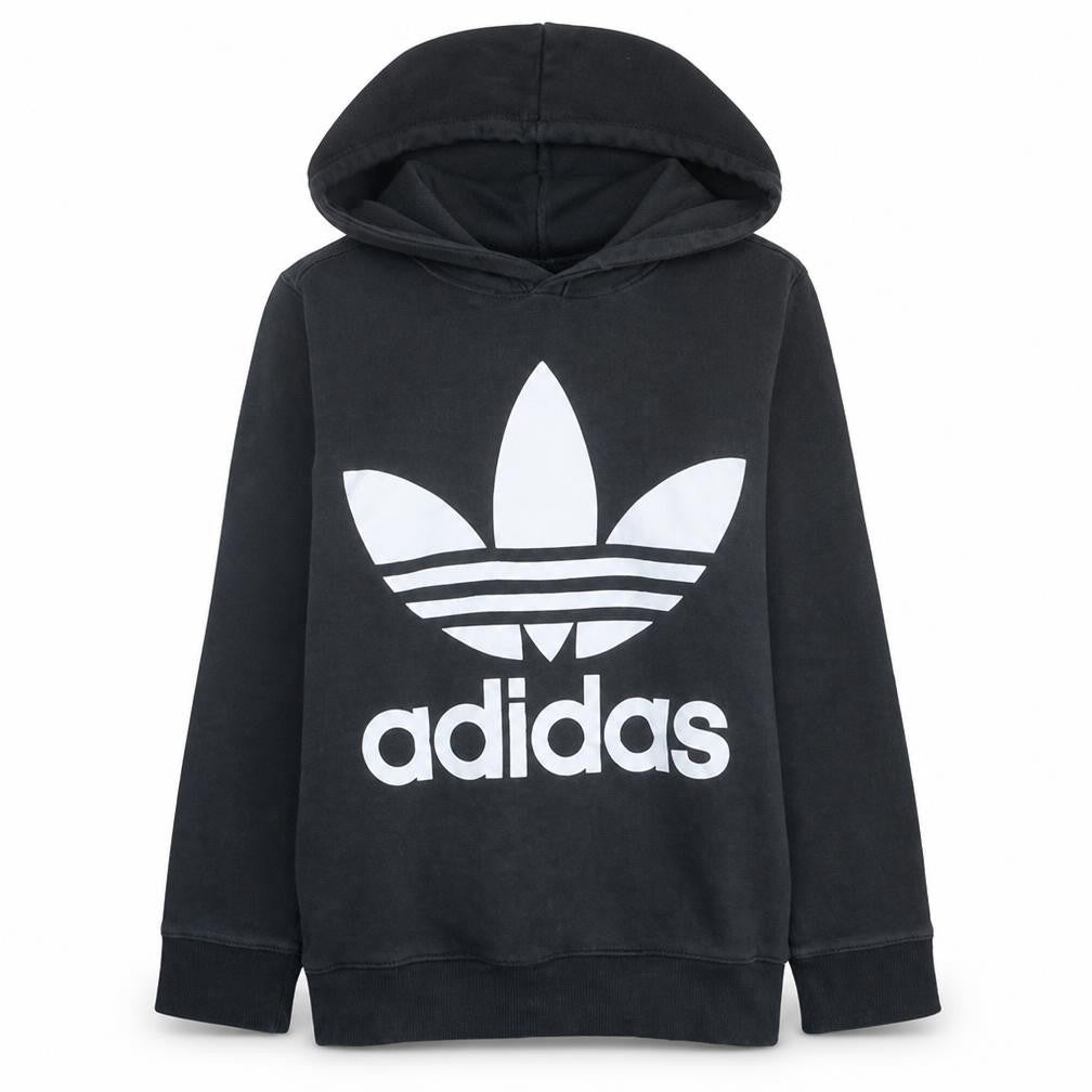 Adidas Womens Black Trefoil Pullover Hoodie Size 14 Cotton Blend