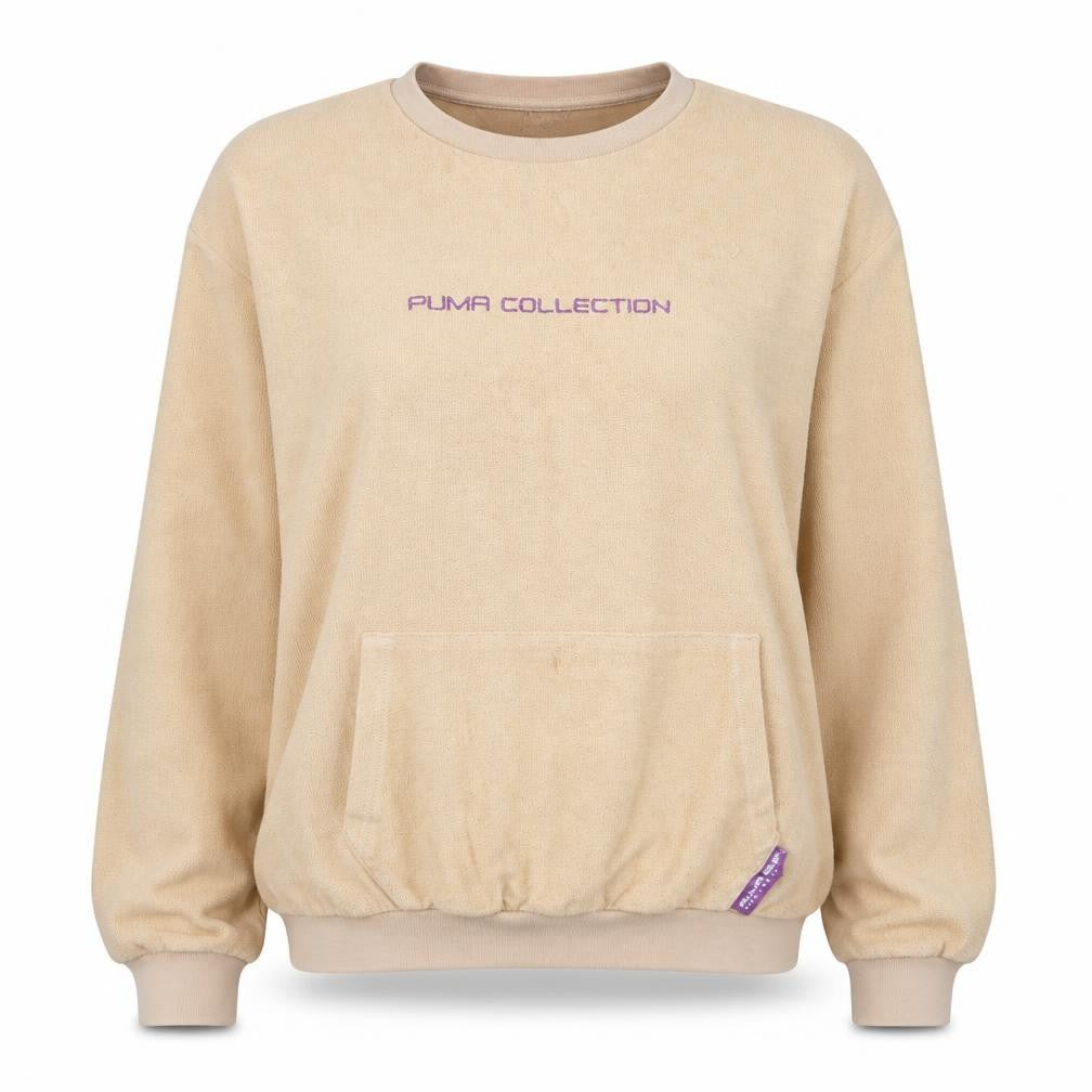 Puma Women Beige Pullover Sweatshirt M Crew Neck Cotton Blend