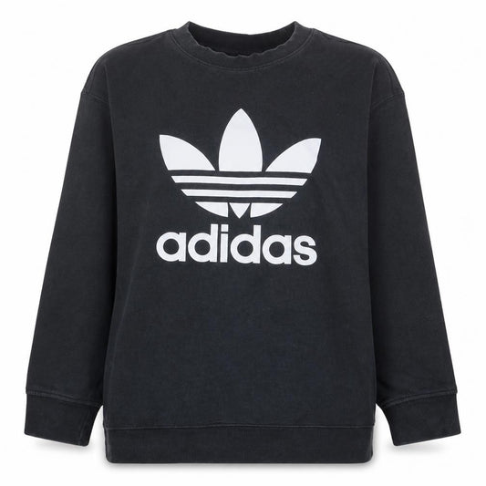 Adidas Women Black 3XL Crew Neck Sweatshirt with Logo Print