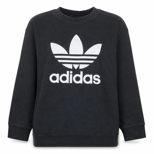 Front view of Adidas Women Black 3XL Crew Neck Sweatshirt with Logo Print