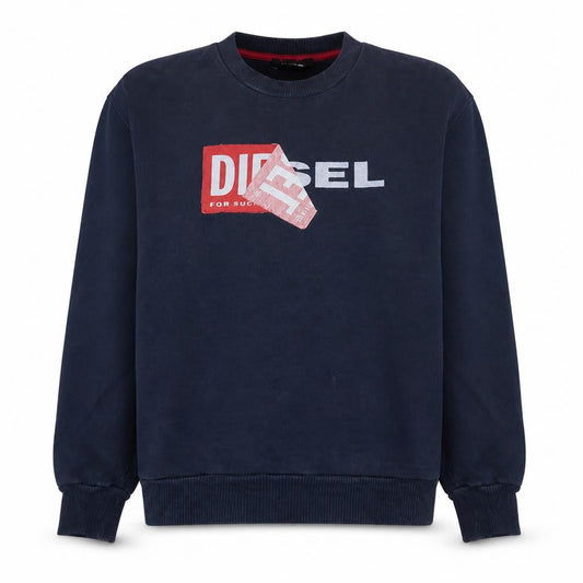 Diesel Men's Blue Logo Crew Neck Cotton Sweatshirt Size L