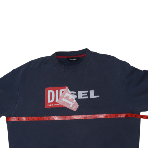 Diesel Men's Blue Logo Crew Neck Cotton Sweatshirt Size L