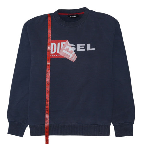 Diesel Men's Blue Logo Crew Neck Cotton Sweatshirt Size L