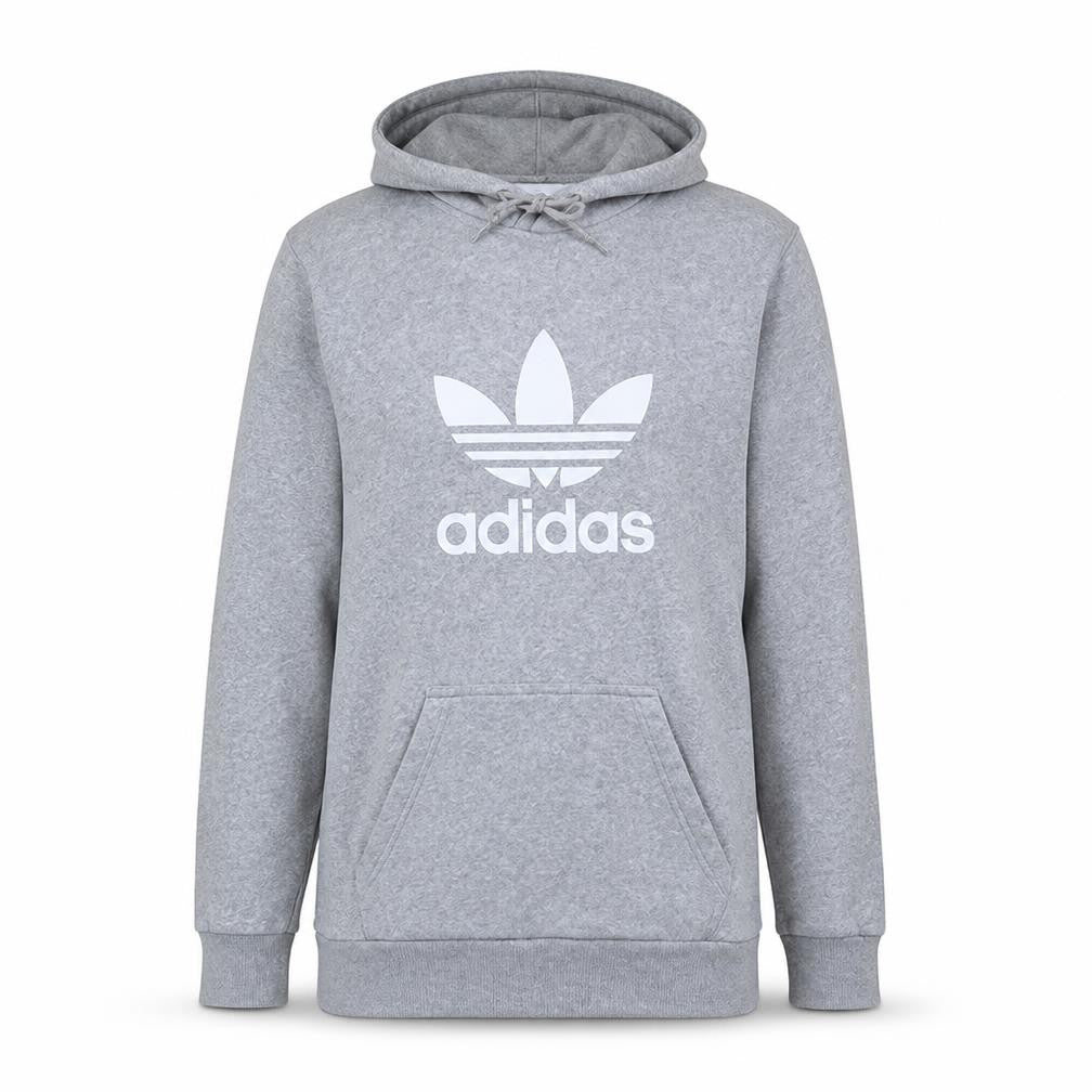 Adidas Men Grey Pullover Hoodie Small Logo Fleece Sweatshirt