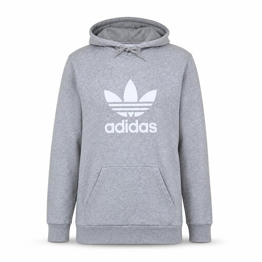 Adidas Men Grey Pullover Hoodie Small Logo Fleece Sweatshirt