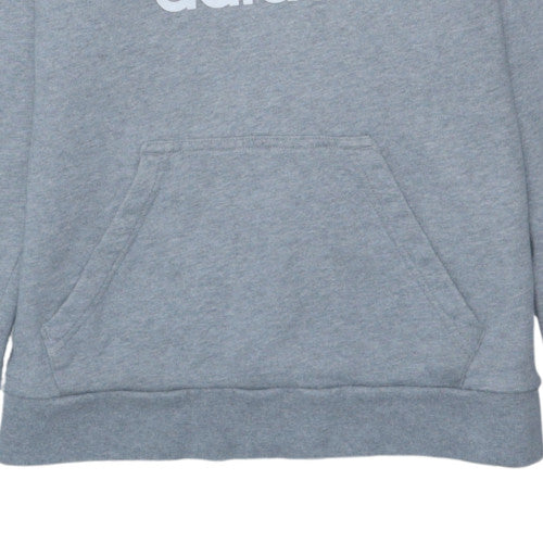 Adidas Men Grey Pullover Hoodie Small Logo Fleece Sweatshirt