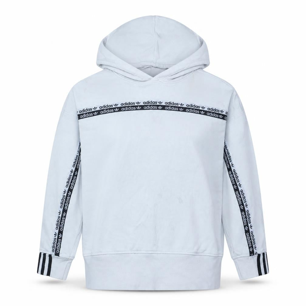 Adidas Womens White Pullover Hoodie Size 14 Logo Trim Cotton