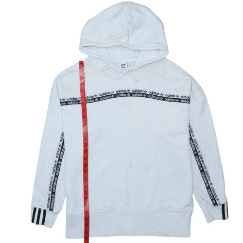 Adidas Womens White Pullover Hoodie Size 14 Logo Trim Cotton