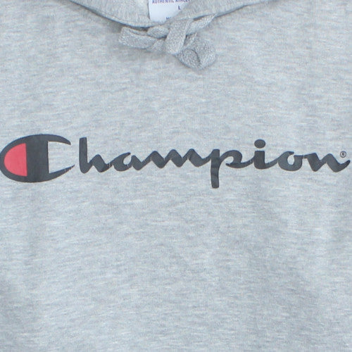 Champion Men's Grey Pullover Hoodie L Logo Fleece Sportswear