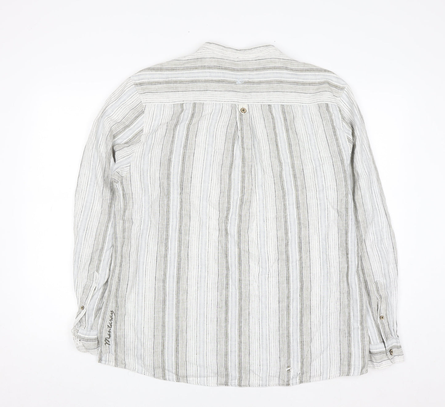 Mantaray Men's Beige Striped Linen Cotton Long Sleeve Casual Shirt L