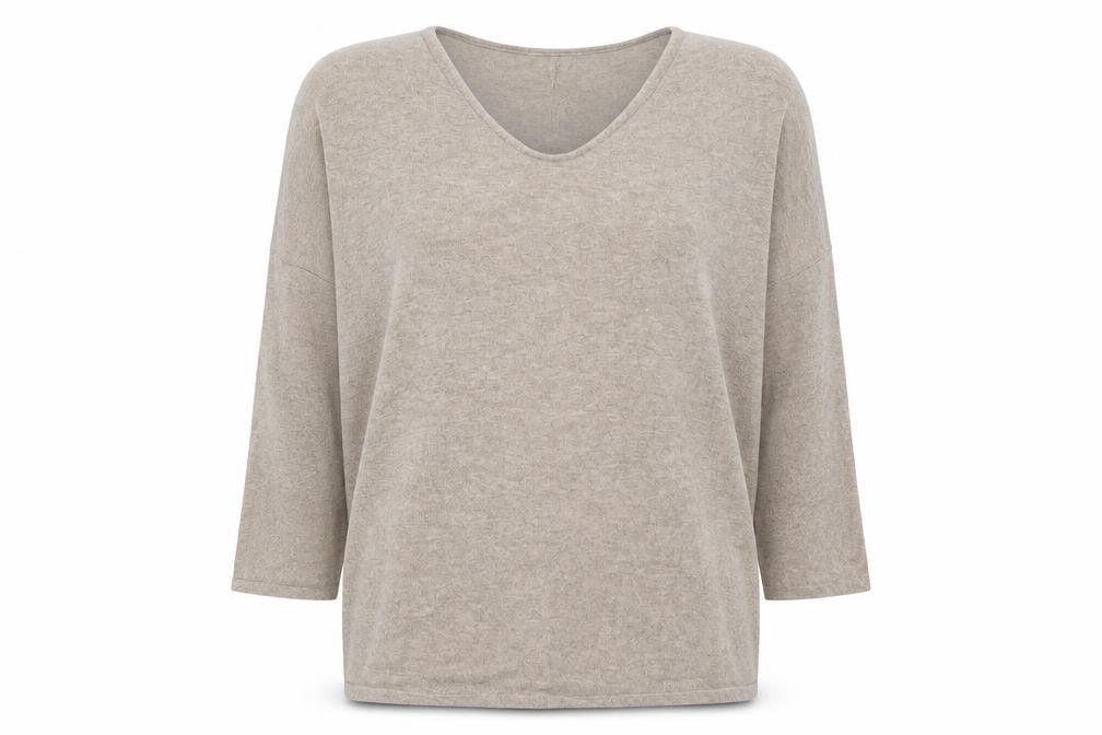 Mango Women's Beige V-Neck 3/4 Sleeve Pullover Jumper XS