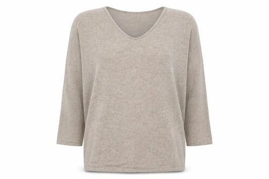 MNG Women's Beige V-Neck 3/4 Sleeve Pullover Jumper XS